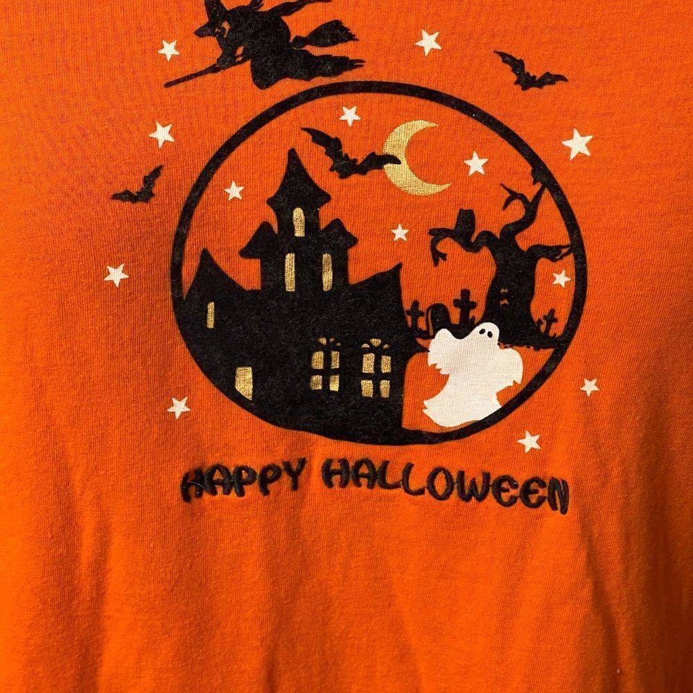 Happy Halloween Orange Black Witch Long SLeeve Tshirt XL - Picture 3 of 9